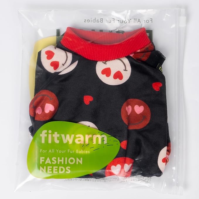 Fitwarm Hearts Eyes Smily Face Dog Pajamas, Cozy Valentines Outfit for Small Dogs Boy Girl, Festive Pet Clothes, Black, Red, Small