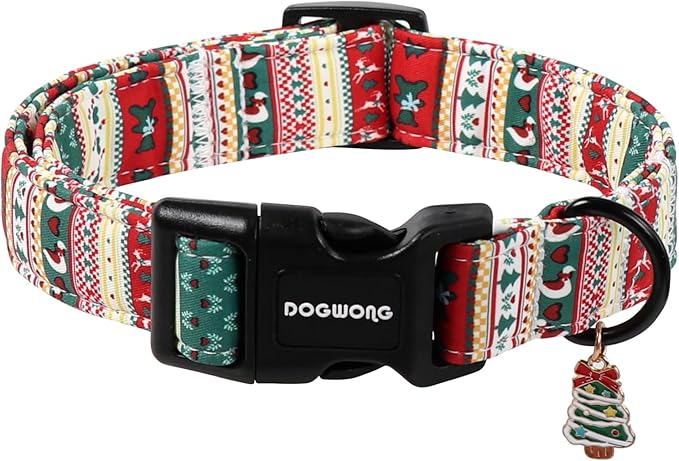 DOGWONG Christma Dog Collar, Classic Cute Red Green Christmas Tree Dog Collar for Boy and Girl Dogs, Strong Plastic Buckle Puppy Collars Dogs,XS