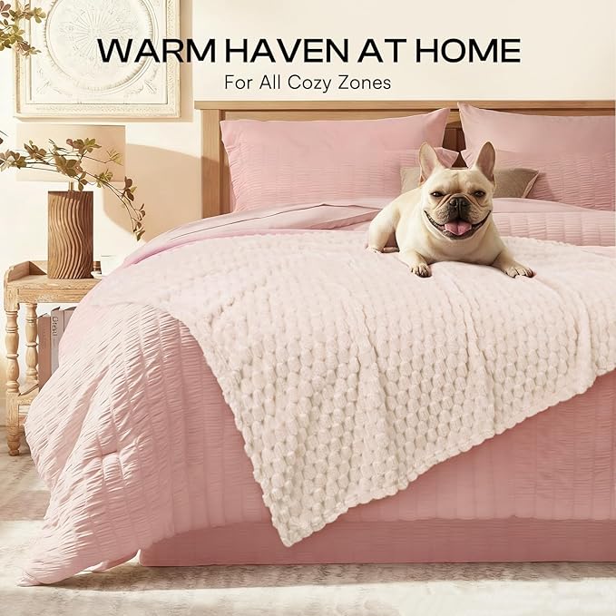 Luciphia Soft 300GSM Fleece Pet Blanket for Small Medium Large Dogs Washable 3D Textured Flannel Cat Puppy Decorative Furniture Protector Throw Durable White, M(30''x20'')