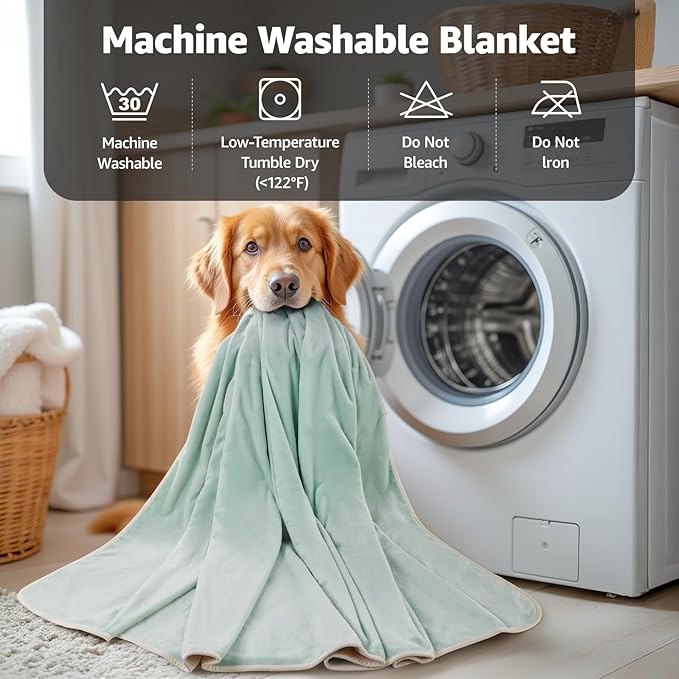 LOOBANI Waterproof Blanket for Bed: Reversible Soft Flannel Twin Bed Blanket 60" x 80", Leakproof Throw Spill-Proof Dog Pet Blanket for Couch, Sofa Protect, Movie Time, Camping, Travel, Green
