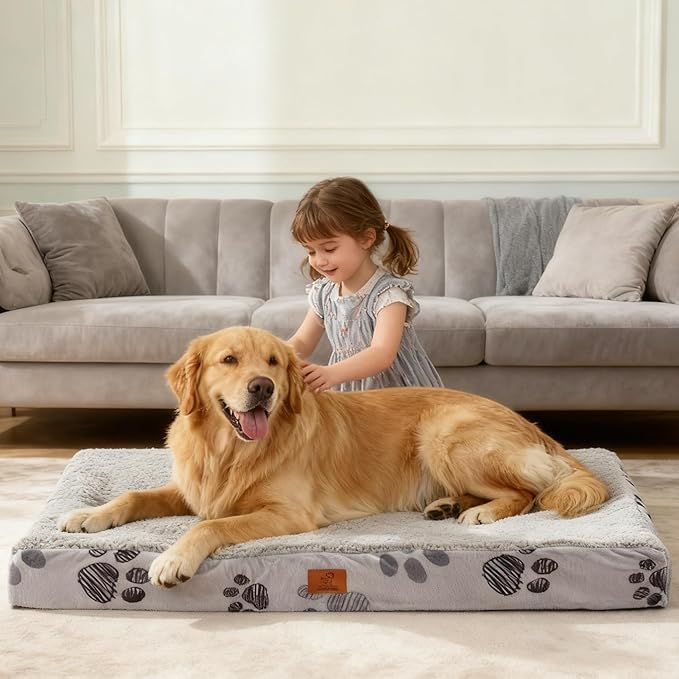 Waterproof Orthopedic Dog Bed for Extra Large Dogs 41x27x4 Inch - Egg Crate Foam Pet Crate Bed with Removable Washable Cover, Plush Top Anti-Slip Bed Mat, Beige