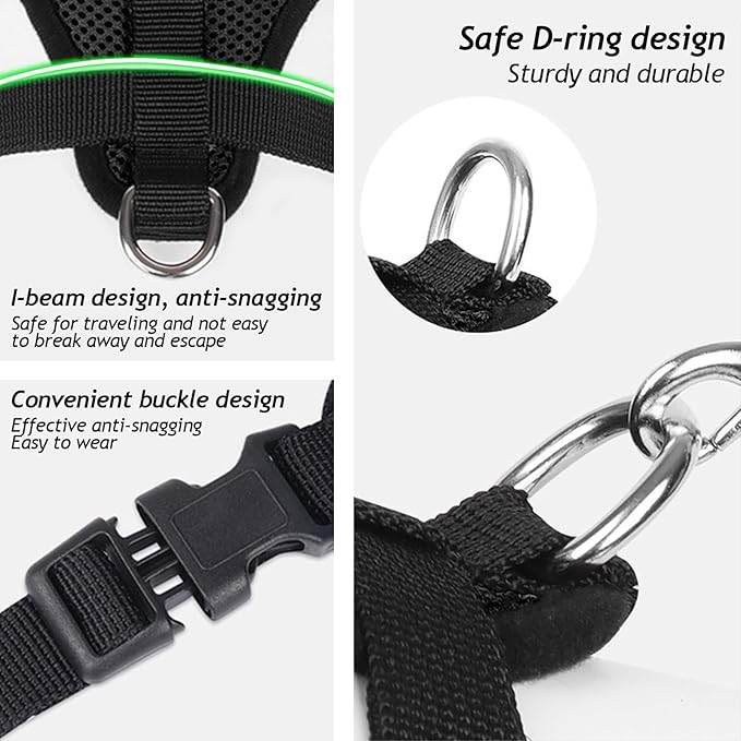 shudyear Summer cat Chest Harness and Leash, Anti-Escape Adjustable Soft mesh cat Leash and Chest Harness Set for All Types of Cats cat Vests (Size M,Black)