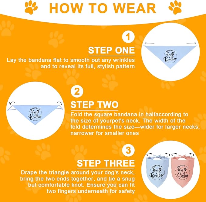 2 Pack Dog Bandana Pregnancy Announcement, Promoted to Big Brother and Sister Gender Reveal Puppy Dog Scarf Accessories, Adjustable Pet Bandana Scarf for Small Medium Large Dogs
