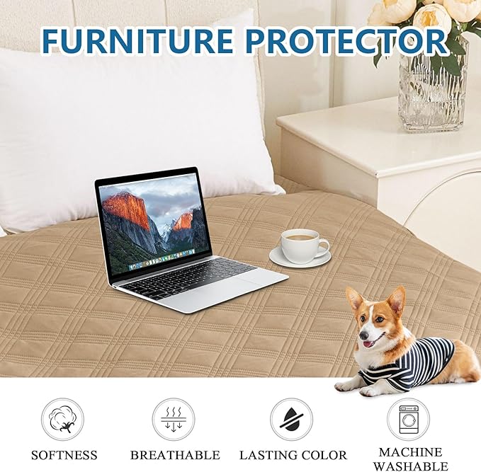 hyha Waterproof Dog Blanket, Reversible Pet Bed Blanket, Soft Sofa Couch Cover for Dogs Washable, Waterproof Pet Couch Covers for Sofa Puppy Cats Furniture Protector(30"x70", Camel/Beige)