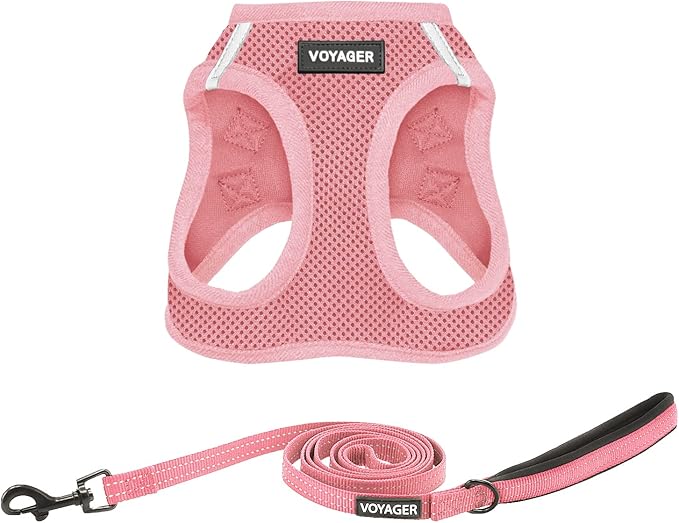 Best Pet Supplies Voyager Step-in Air All Weather Mesh Harness and Reflective Dog 5 ft Leash Combo with Neoprene Handle, for Small, Medium and Large Breed Puppies - Set (Pink), XL