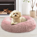 JOLLYVOGUE Calming Dog Bed Medium Size Dog, Anti-Anxiety Donut Medium Pet Bed, 27 inches Fluffy Faux Fur Round Cat Bed (Dark Pink)