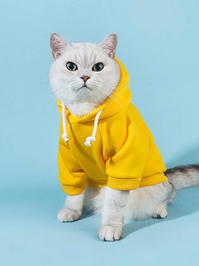 QWINEE Basic Dog Hoodie Sweatshirt Puppy Sweater Warm Cat Costumes Pet Clothes for Chihuahua Puppy Kitten Small Medium Dogs Yellow Large