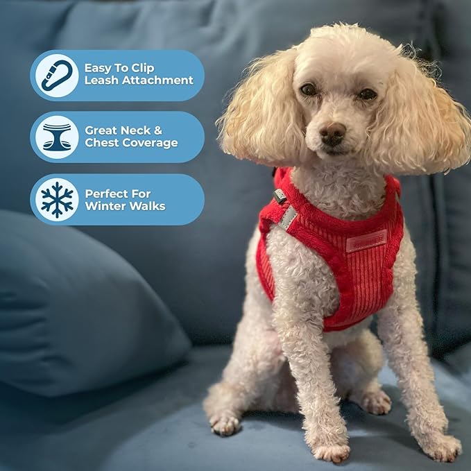 Best Pet Supplies - All Weather Plush, Reflective, No Pull Harness for Small, Medium Dogs, Cats - Secure with Hook & Loop Fastener, Buckle, Double D-Rings - Red Corduroy, XL