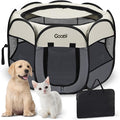 Pet Cat Playpen for Indoor Cats Enclosed, Puppy Dog Play Pen for Outdoor Travel Camping (Large Size, Beige & Dark Grey)