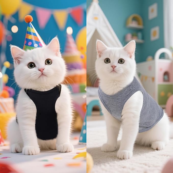 4 Pcs Cat Shirts Solid Color Dog Clothes Summer Sleeveless Pet T Shirts for Small Pet Dogs Cat (Black,Grey,Red,Orange, Large)
