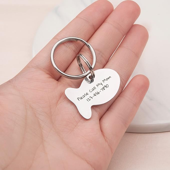 Anavia Small Size Dog Cat ID Tags, Small/XS Personalized Color Plated Stainless Steel Puppy Kitten Name Tags, Customized Engraved Nameplate Pet Collar Tag (Rainbow, Fish)