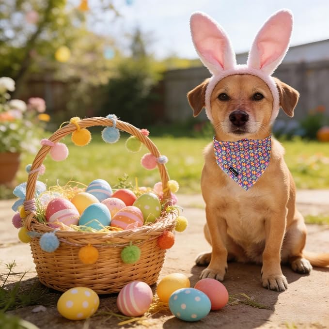 ARING PET Easter Dog Bandanas, Cute Purple Colorful Eggs Pet Bandana Scarf Triangle Bibs for Puppy Small Medium Large Boy Girl Dogs Cats-S