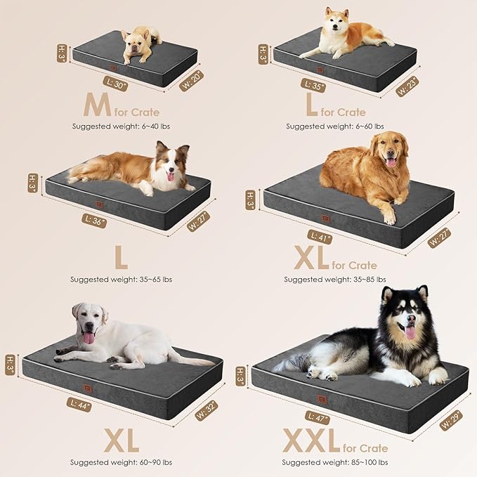 EHEYCIGA Waterproof Dog Bed Orthopedic 30"x20", Memory Foam Pet Bed for Medium Dogs, Washable Pet Mat with Removable Cover, Dark Grey