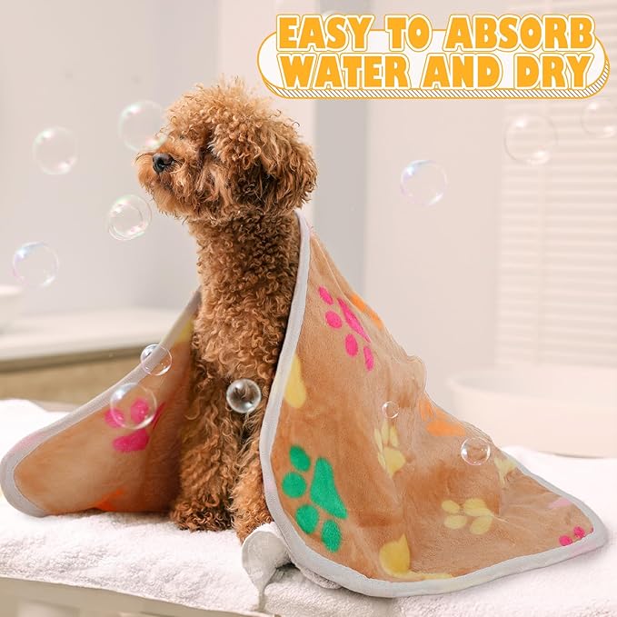 Chumia 18 Pcs Fleece Pet Blanket Soft Warm Sleep Mat Fluffy Cute Puppy Supplies Paw Bone Star Elephant Dot Heart Print Design Bed Blankets for Dog Cat Kitten Animals(23 x 16 Inch,Cute)