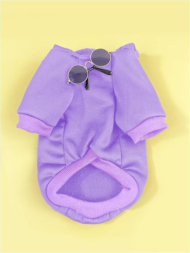 QWINEE 3Pcs Dog Hoodie Cat Apparel Dog Custume Set with Necklace and Sunglasses Pet Clothes for Puppy Small Medium Dogs Cats Mauve Purple X-Small