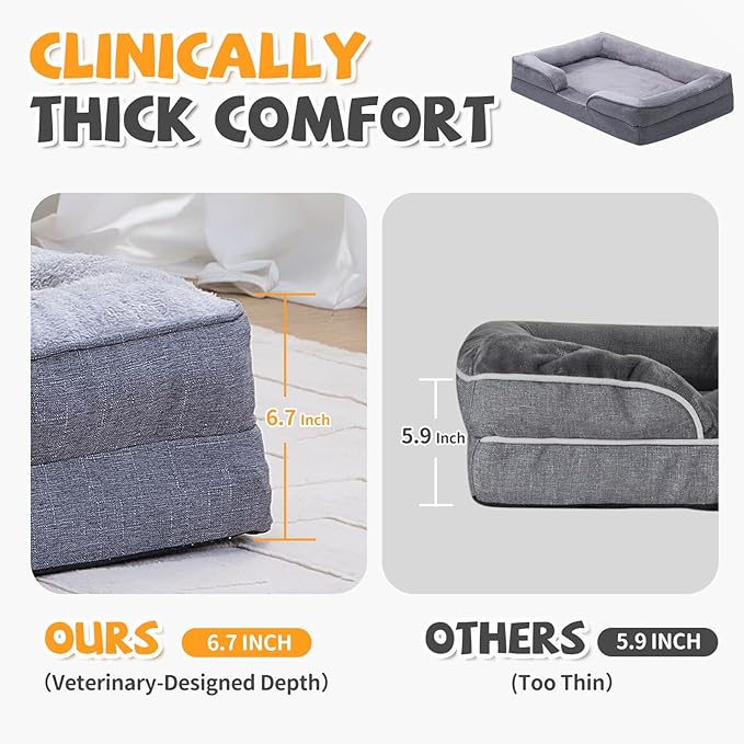 Makigued Orthopedic Dog Bed for Medium Dogs Egg Crate Foam Pet Sofa with Waterproof Liner, Removable Washable Cover, Nonslip Bottom, Cozy Couch for Small & Medium Dogs and Cats, 24x18x6.5, Grey