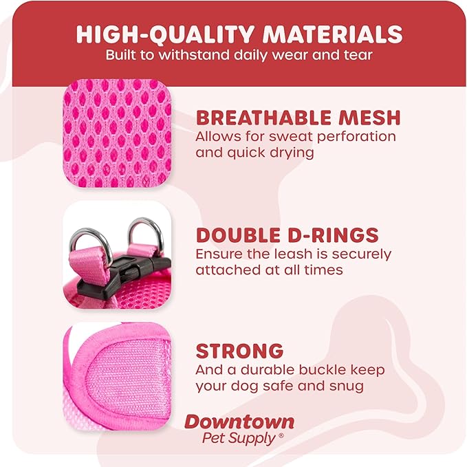 Downtown Pet Supply Step-in Dog Harness – No Pull, Adjustable Padded Mesh with Reflective Trim, Secure Buckle Strap – Comfortable & Breathable Small Dog Harness, Small, Pink