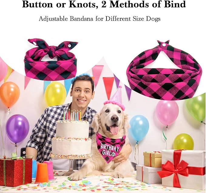 Plaid Dog Bandana with Button, Dual Layer Soft Cotton Triangle Dog Scarf Kerchief, Washable Girl Boy Bandanas Adjustable Accessories for Small Medium Large Extra Large Puppy Pet