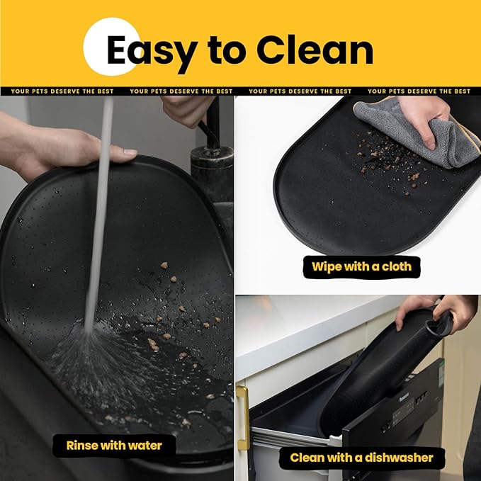 Dog Food Mat,1/2 Inch Raised Edges Cat Feeding Mat for Spill Containment,BPA-Free Silicone Pet Food Mats for Floor Waterproof,Rubber Dog Placemats for Food and Water Bowls(Black,19"x12")