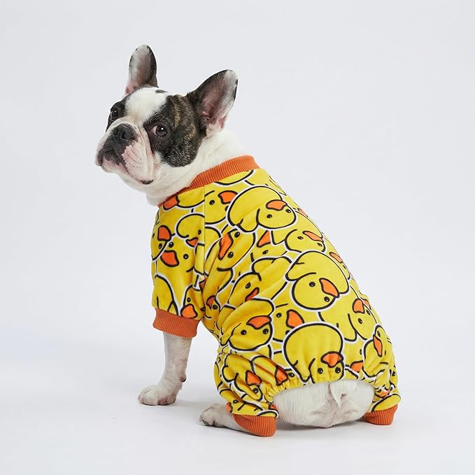 Fitwarm Funny Duck Dog Pajamas, Dog Winter Clothes for Small Dogs Girl, Lightweight Velvet Pet Jumpsuit, Cat Onesie, Yellow, XXL