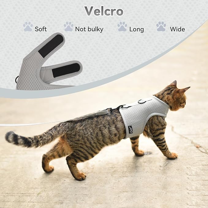 Cat Harness and Leash for Walking Escape Proof Breathable Mesh Fabric, Solid Grey, XX-Large, Adjustable Cat Walking Jackets, Padded Stylish Cat Vest