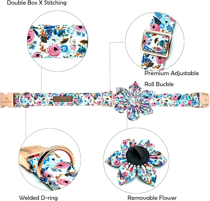 Lionheart glory Dog Collar Flowers Collar Floral Dog Collar with Flower Spring Summer Cute Collar Dog Boy or Girl Dog Collars Soft Durable Adjustable Dog Collars for Large Dogs