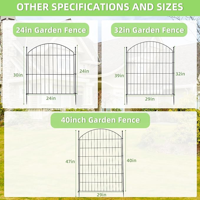 Decorative Garden Fence 32in (H) x12ft (L), 5 Pack No Dig Fence Animal Barrier for Dog with Lock, Arched Flower Bed Edging, Wire Border Panel Fencing for Yard Patio Outdoor Decor