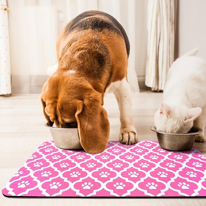 Dog Food Mat 12X20 Inch Pet Feeding Absorbent Mats for Floor Cat Water Bowl Placemats Non-Slip Washable Dog Mat for Food and Water