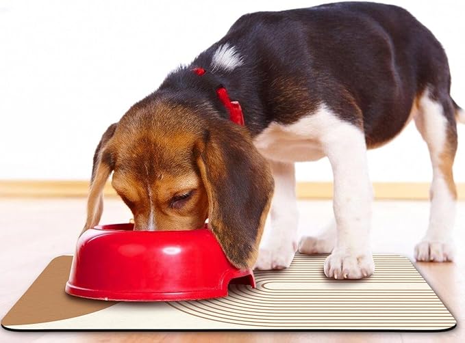 Dog Food Mats for Floors Waterproof, Cat Water Bowl Mats Pet Feeding Absorbent Mat Placemats for Food and Water Beige Bohemia 17 * 30 inch