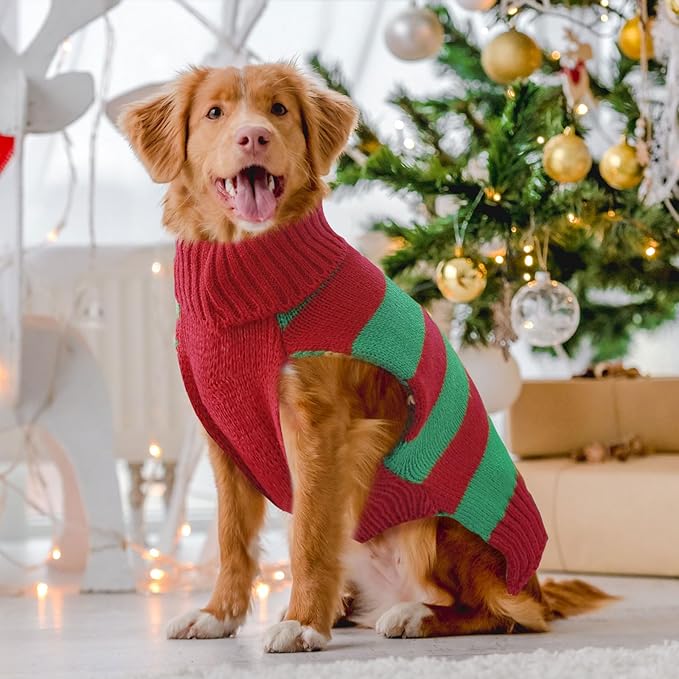 Dog Cat Christmas Sweater Boy Girl Ugly Reindeer Xmas Pet Clothes Holiday Puppy Costume New Year Gifts for Small Medium Large Dogs Outfits (XL, Red Green Stripe Reindeer)