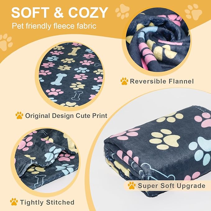 Dog Blankets for Large Dogs, 60"x50" Blanket Washable, Fuzzy Soft Pet Mat Throw Cover for Kennel Crate Bed, Cute Paw Pattern, Cat Blanket, Gifts Medium Small Pet Essentials, Navy Blue