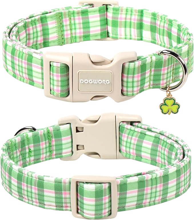 DOGWONG Pink Plaid Adjustable Pet Collar Comfortable Spring Summer Puppy Collar Cute Cotton Collars Durable Necklace Gift for Small Dogs,XS