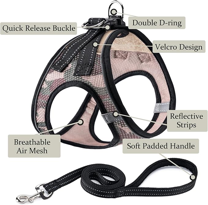 Dog Harness with Leash Set, No Pull Adjustable Reflective Step-in Puppy Pet Vest Harnesses for Small Medium Large Dogs and Cats,Camo Set XL