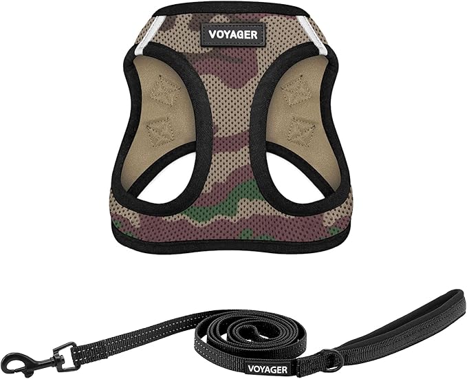 Best Pet Supplies Voyager Step-in Air All Weather Mesh Harness and Reflective Dog 5 ft Leash Combo with Neoprene Handle, for Small, Medium and Large Breed Puppies - Army/Black Trim, XX-Small