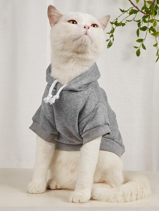 QWINEE Basic Dog Hoodie Sweatshirt Puppy Sweater Warm Cat Costumes Pet Clothes for Chihuahua Puppy Kitten Small Medium Dogs Black and Grey Small