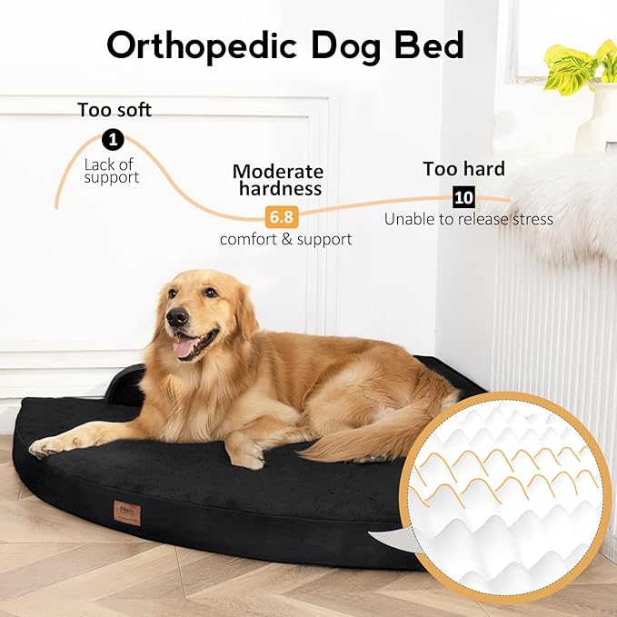 Large Orthopedic Dog Bed with Sides XXXL Dog Beds with Removable Washable Cover Non-Slip Waterproof Pet Bed for Extra Large Dogs - Black XXXL