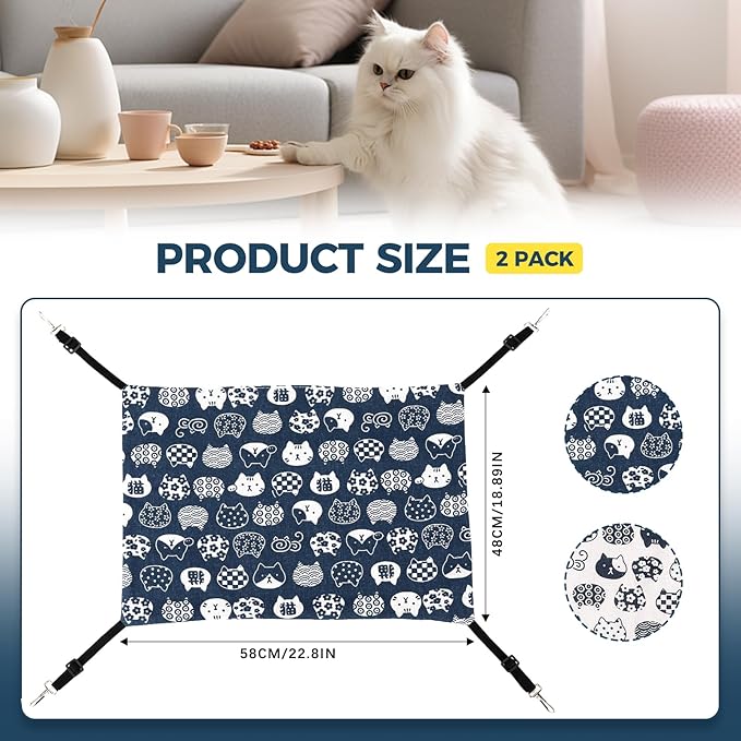 Cat Hammock for Cage Hanging Reversible 2Pack,Pet Hammock Bed Adjustable,Soft Sleeping Hammock for Cats,Ferret,Puppy,Rabbits,Small Animals (L, CAT)
