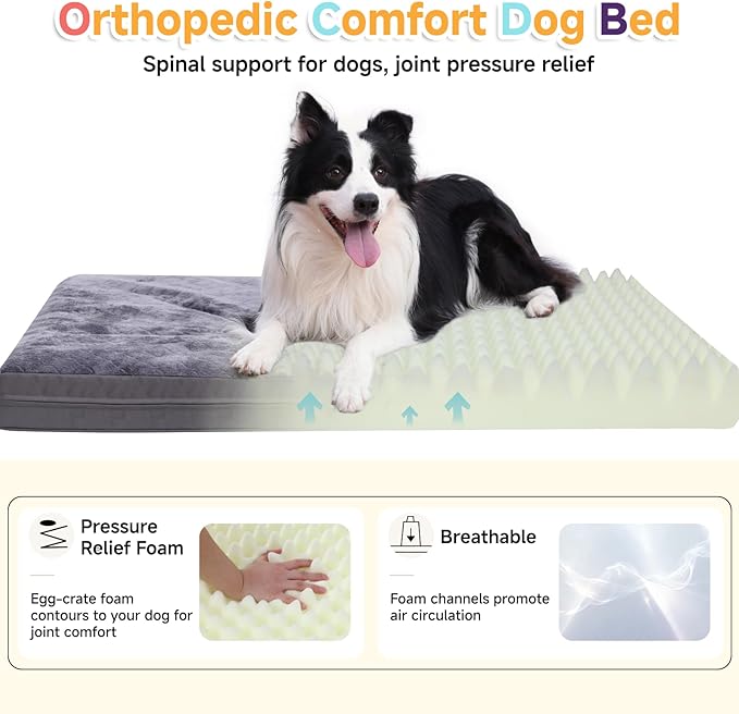 Waterproof Dog Bed for Crate - Outdoor Dog Crate Bed for Small Dogs, Orthopedic Crate Bed for Small Dogs with Egg Crate Foam, Anti-Slip, Reversible & Washable Cover, 23" x 17", Gray