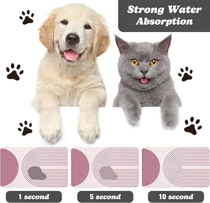 Dog Food Mats for Floors Waterproof, Cat Water Bowl Mats Pet Feeding Absorbent Mat Placemats for Food and Water Pink Bohemia 16 * 24 inch