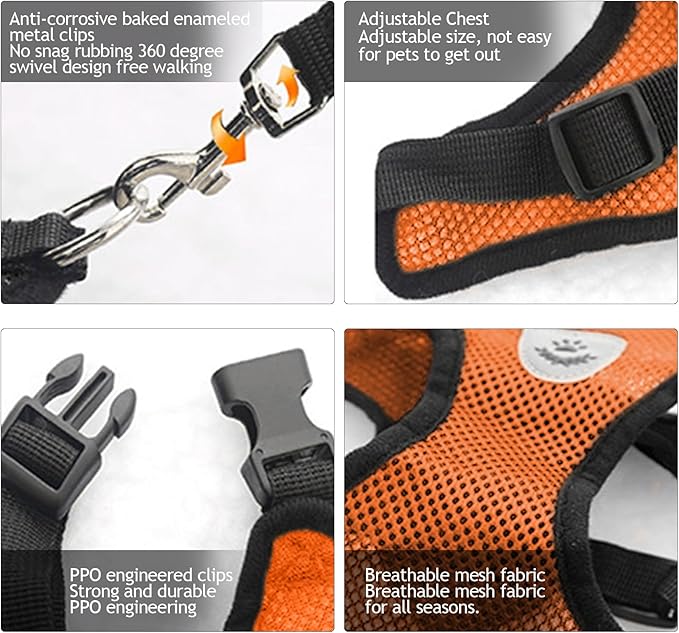 shudyear Summer cat Chest Harness and Leash, Anti-Escape Adjustable Soft mesh cat Leash and Chest Harness Set for All Types of Cats cat Vests (Size M, Orange)