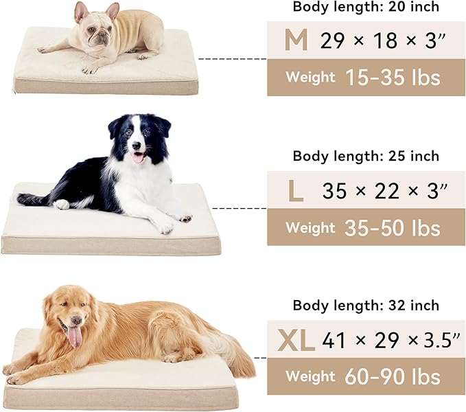 Extra Large Dog Bed, Cooling Dog Beds for Large Dogs, Washable Orthopedic Pet Bed for Crate with Joint Relief Memory Foam, Waterproof Liner and Plush Cover (41"x 29", Beige)