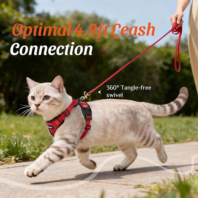 Dooradar Cat Harness and Leash Set, Escape Proof Safe Adjustable Kitten Vest Harnesses for Walking, Easy Control Soft Breathable Mesh Jacket with Reflective Strips for Cats, Red, XS