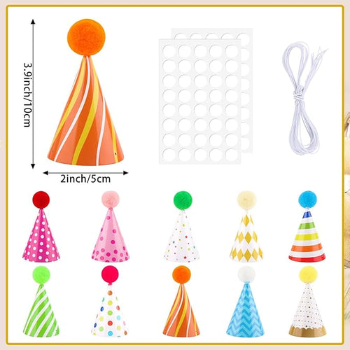 10 PCS Colorful Mini Party Hats for Stuffed Animals Lovely Paper Cone Tiny Birthday Hats for Stuffed Animals Pets Baby, Accessories