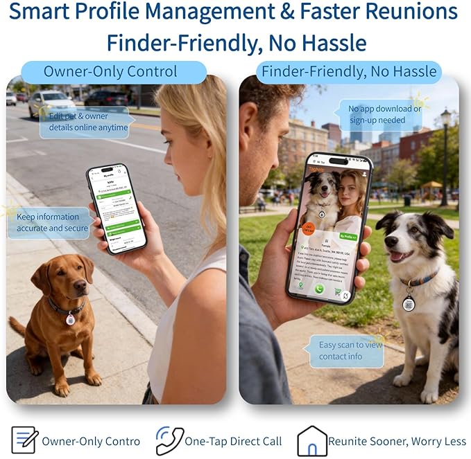 2 Pack QR Code Dog ID Tags for Collar, Personalized Smart Dog Tag with Online Profile, Scan to Contact Owner & View Medical Info, No App No Subscription, Anti-Lost (1.2")