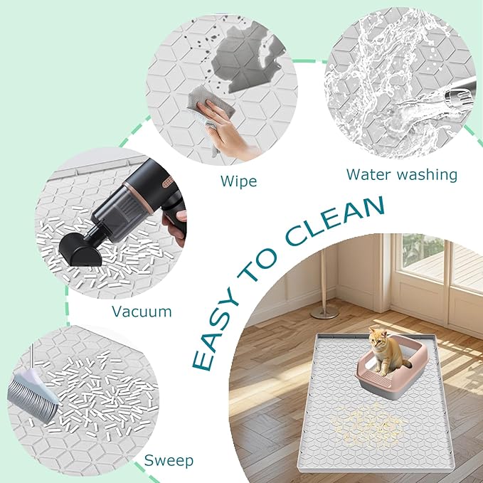 Cat Litter Mat for Litter Box, Silicone Large Cat Litter Trapping Mat - 31x22 in, Waterproof & Non-Slip, Durable & Easy Clean, Light Gray