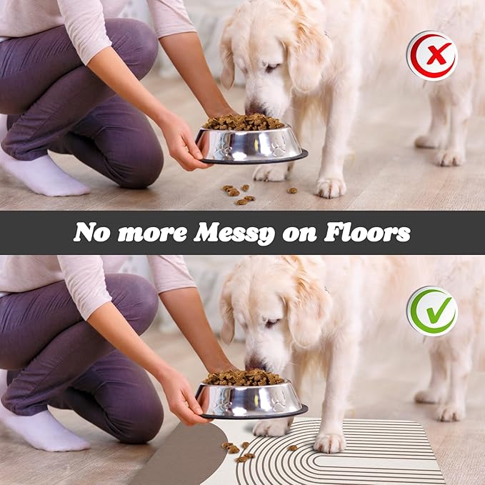 Dog Food Mats for Floors Waterproof, Cat Water Bowl Mats Pet Feeding Absorbent Mat Placemats for Food and Water Brown Bohemia 17 * 30 inch