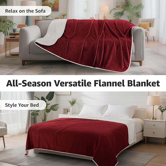 LOOBANI Waterproof Blanket for Bed: Reversible Soft Flannel Queen Bed Blanket 80" x 90", Waterproof Dog Blankets for Large Dogs, Spill-Proof Cover for Furniture Protection, Movie Time, Red