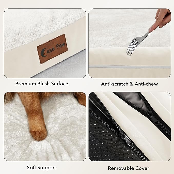 Orthopedic Dog Beds for Large Sized Dogs, Waterproof Egg Crate Foam Large Dog Couch Beds with Comfy Bolster 36x27Inch, Washable Pet Beds with Removable Cover and Nonskid Bottom, Beige