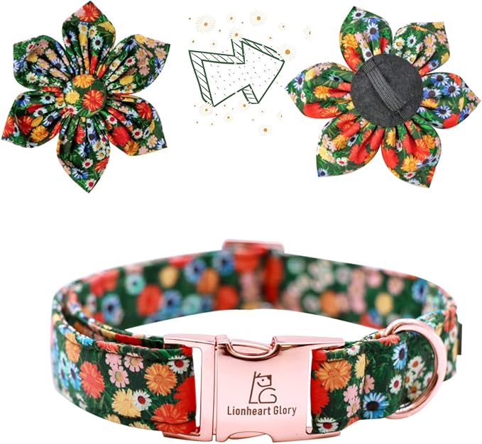 Lionheart Glory Floral Dog Collar - Adjustable, X-Large, Cute Floral Pattern