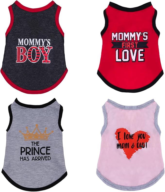 4 Pack Dog Shirts Summer Printed Puppy Clothes Novel Sleeveless Pet T Shirts Dog Clothes for Small Medium Dogs Cats Boy(S)